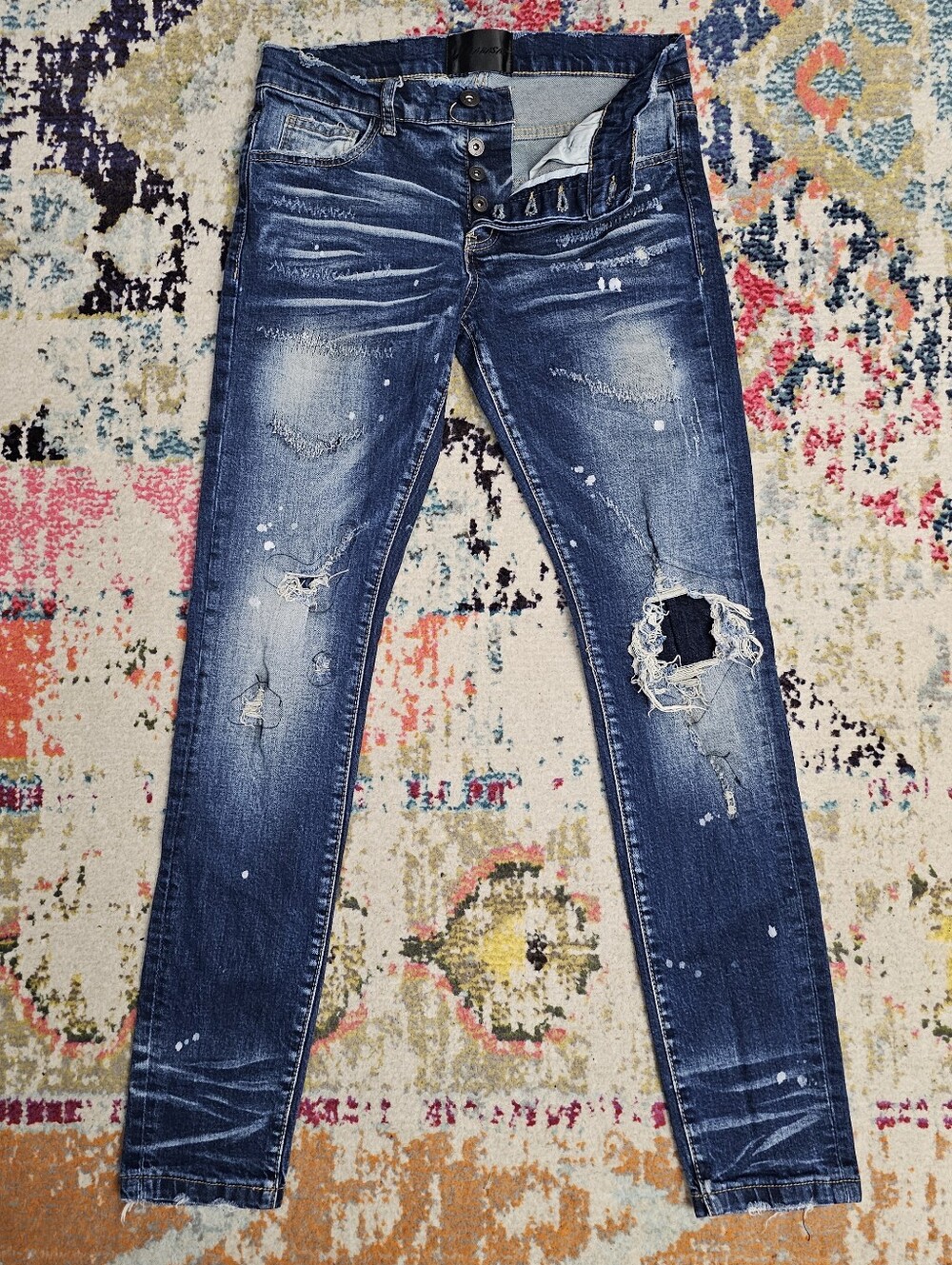 Valabasas Jeans Mens 29x31 Skinny Button Fly Distressed Dark Wash